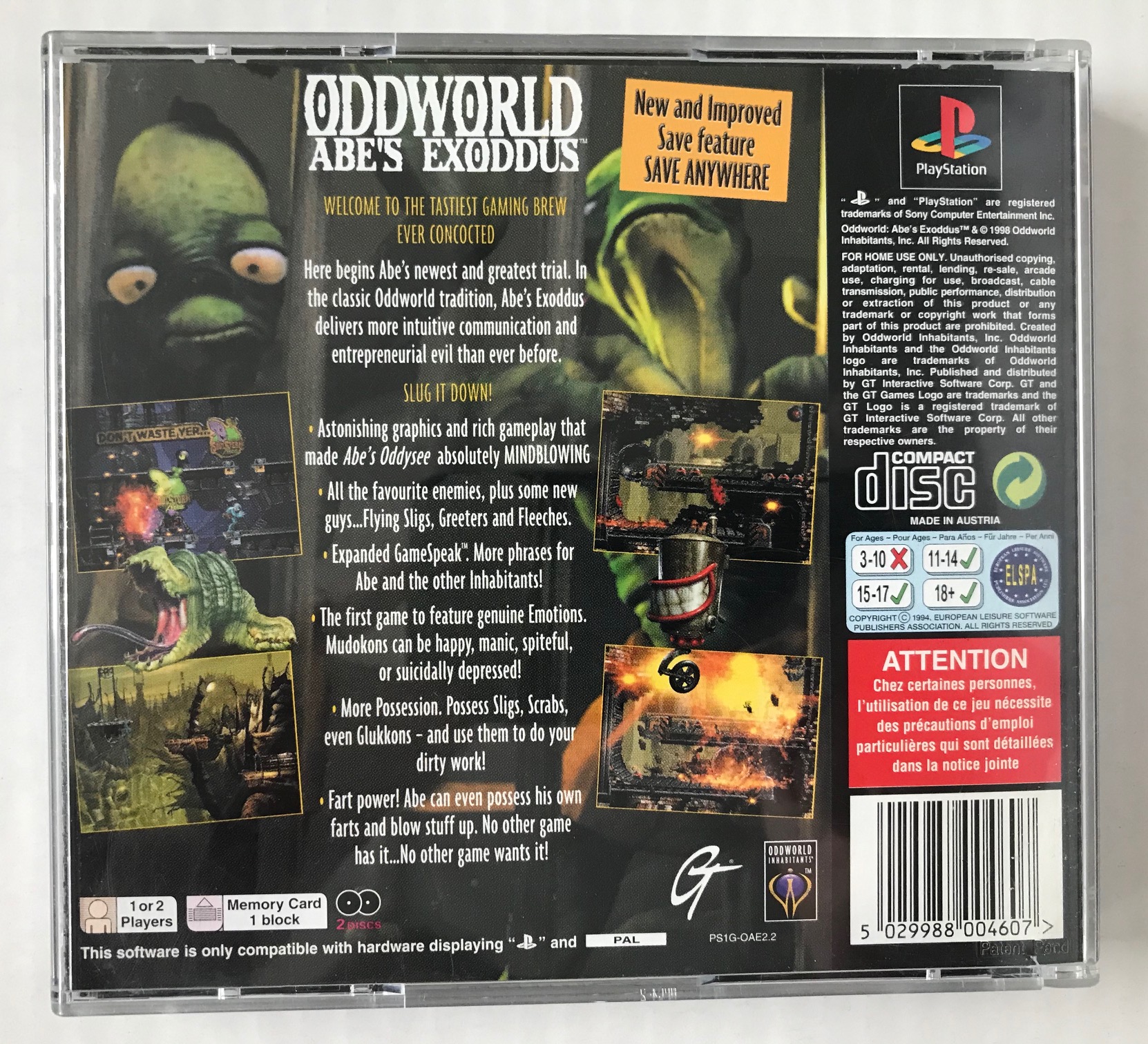 Oddworld Abes Exoddus Playstation 1 Ps1 Eredeti Játék Konzol Game